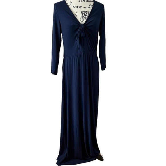 Lovappella 3/4 sleeve knit jersey maxi dress ladies size large navy blue - Picture 1 of 8